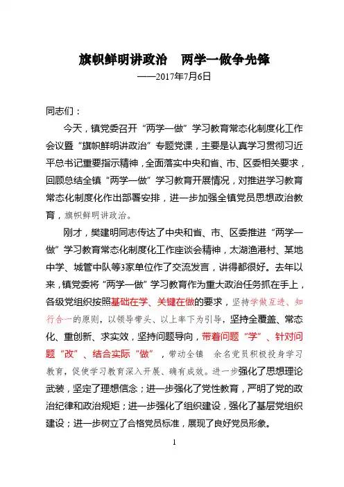 “旗帜鲜明讲政治”党课材料