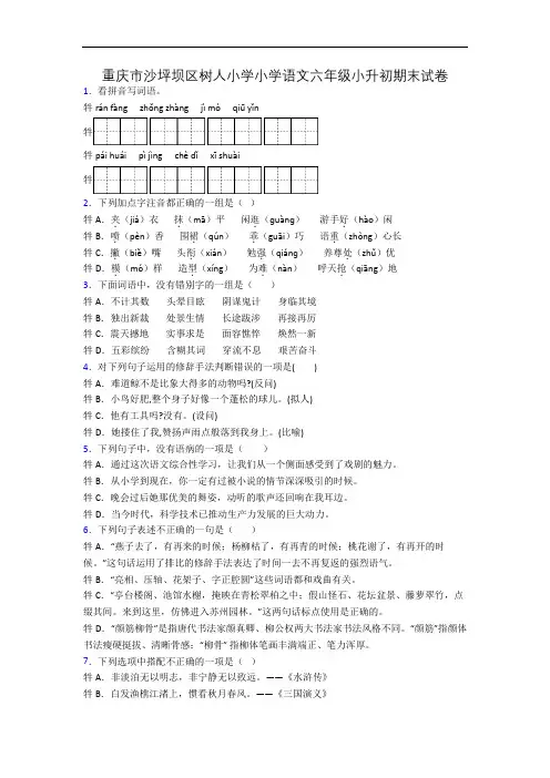 重庆市沙坪坝区树人小学小学语文六年级小升初期末试卷