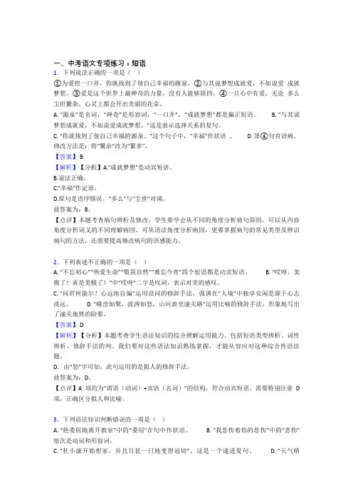 新部编初中中考 语文 短语训练试题及解析(1)