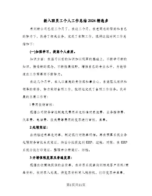 新入职员工个人工作总结2024精选多（5篇）