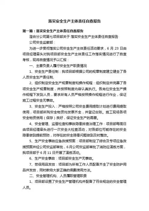 落实安全生产主体责任自查报告