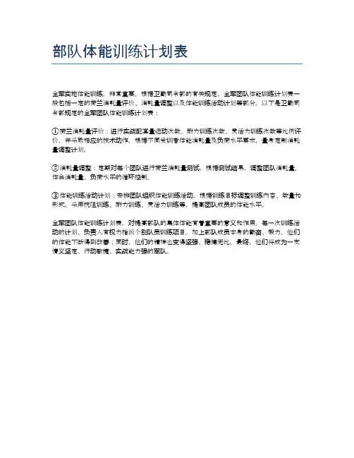 部队体能训练计划表