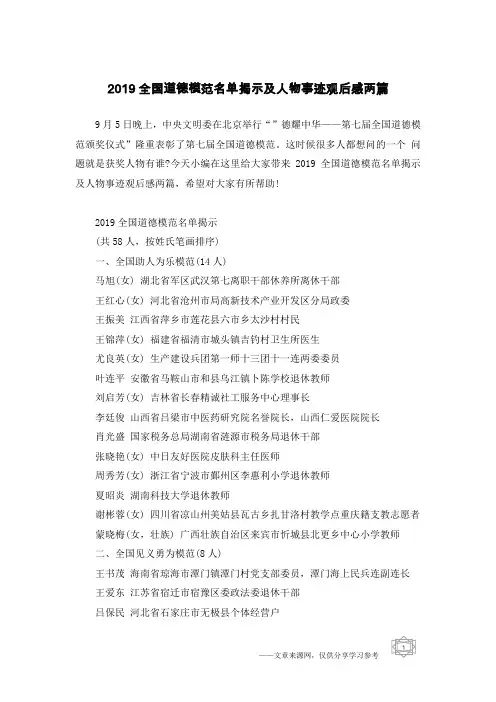 2019全国道德模范名单揭示及人物事迹观后感两篇