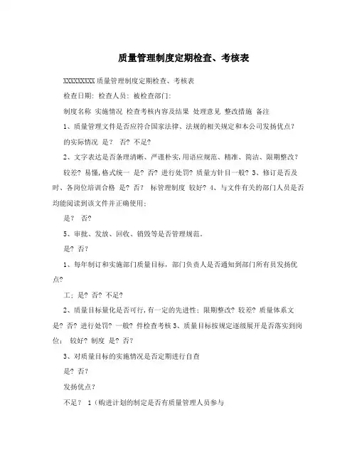 质量管理制度定期检查、考核表