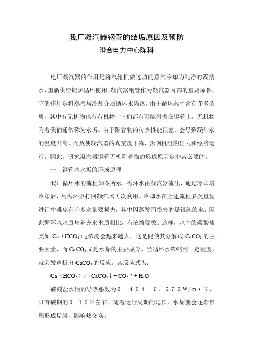 我厂凝汽器钢管的结垢原因及预防