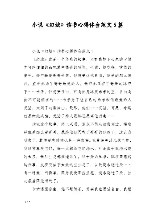 小说《幻城》读书心得体会范文5篇
