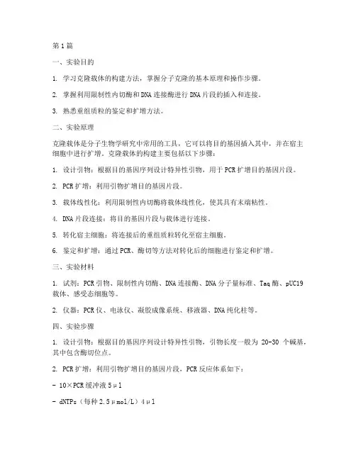 克隆载体构建实验报告(3篇)