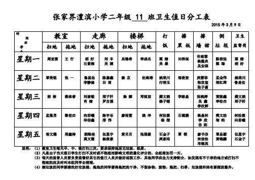卫生值日分工表