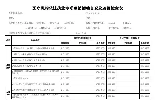 医疗机构依法执业专项整治活动自查及监督检查表