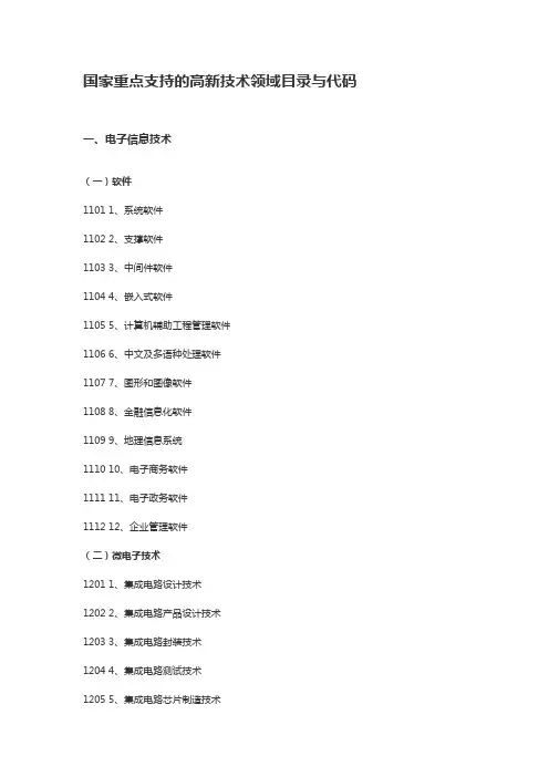 国家重点支持的高新技术领域目录与代码