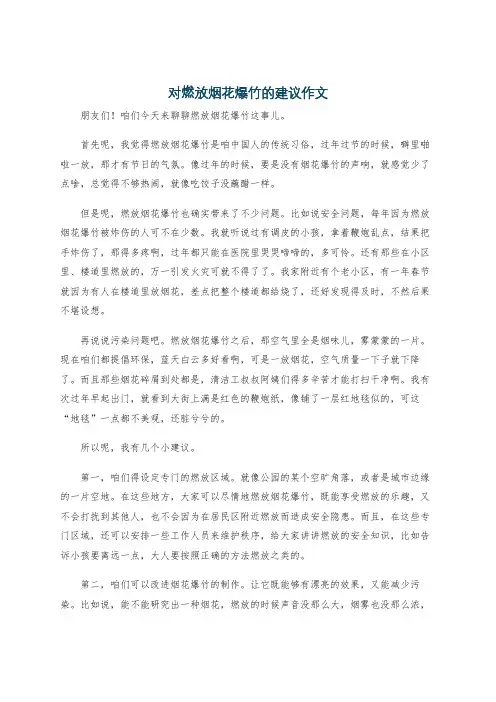 对燃放烟花爆竹的建议作文
