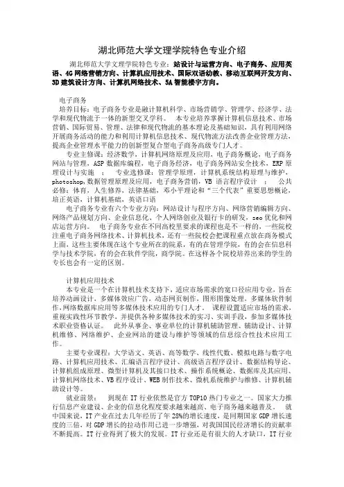 湖北师范大学文理学院特色专业介绍