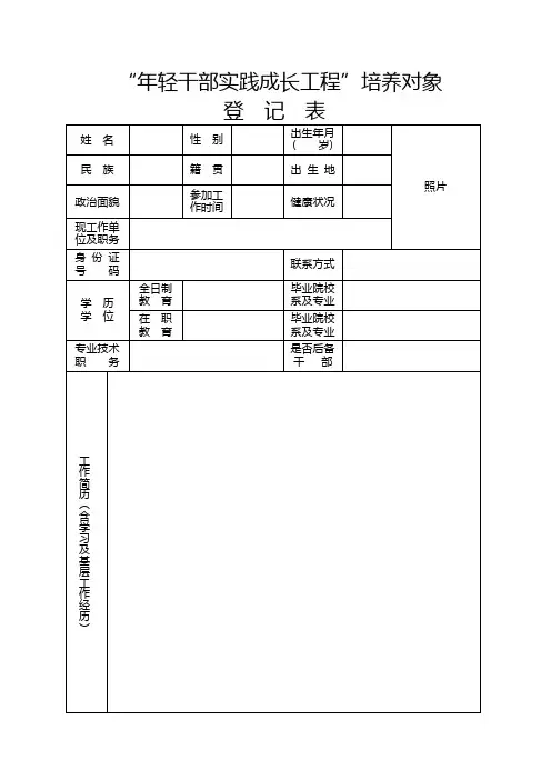 “年轻干部实践成长工程”培养对象登  记  表