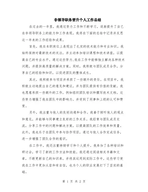 非领导职务晋升个人工作总结