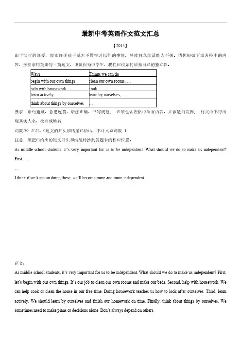 2010-2015年中考英语作文题目和范文汇总