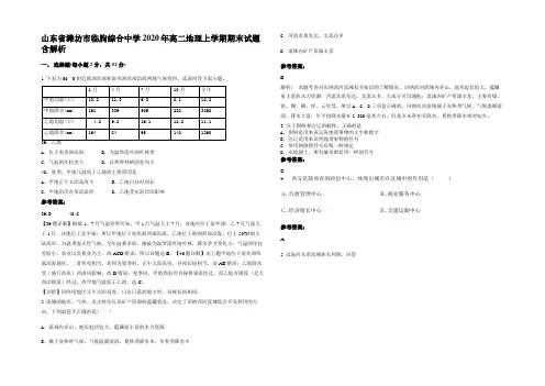 山东省潍坊市临朐综合中学2020年高二地理上学期期末试题含解析