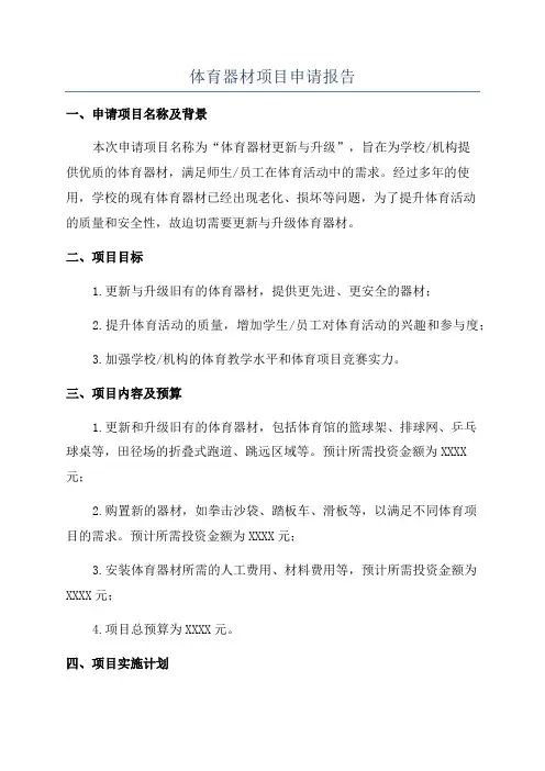 体育器材项目申请报告
