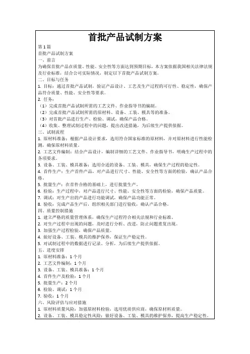 首批产品试制方案