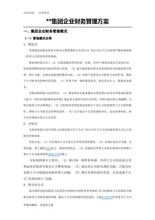 集团企业财务管理方案