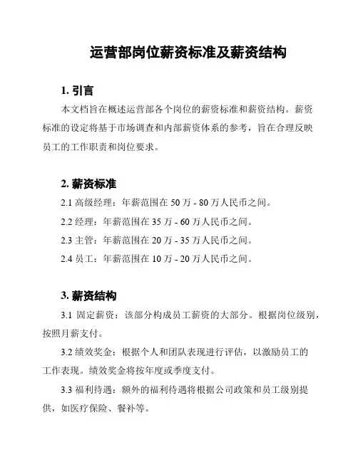 运营部岗位薪资标准及薪资结构