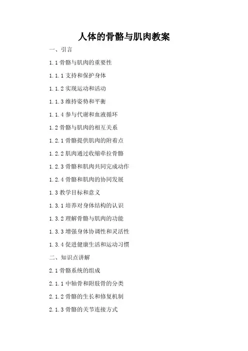 人体的骨骼与肌肉 - 教案
