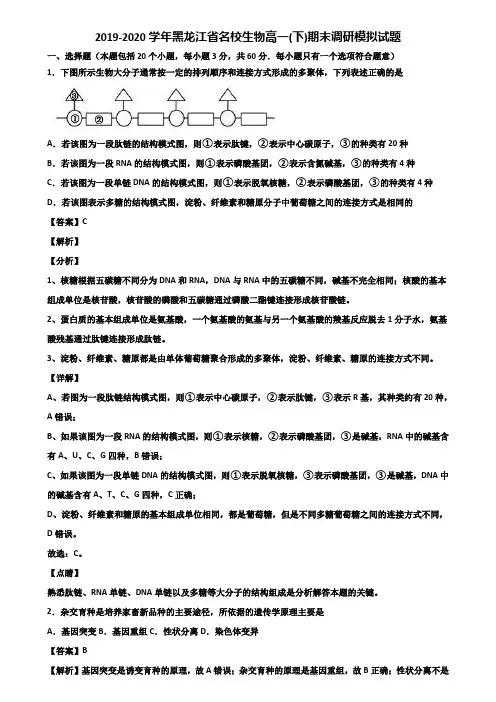 2019-2020学年黑龙江省名校生物高一(下)期末调研模拟试题含解析