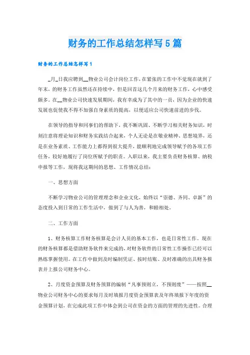 财务的工作总结怎样写5篇