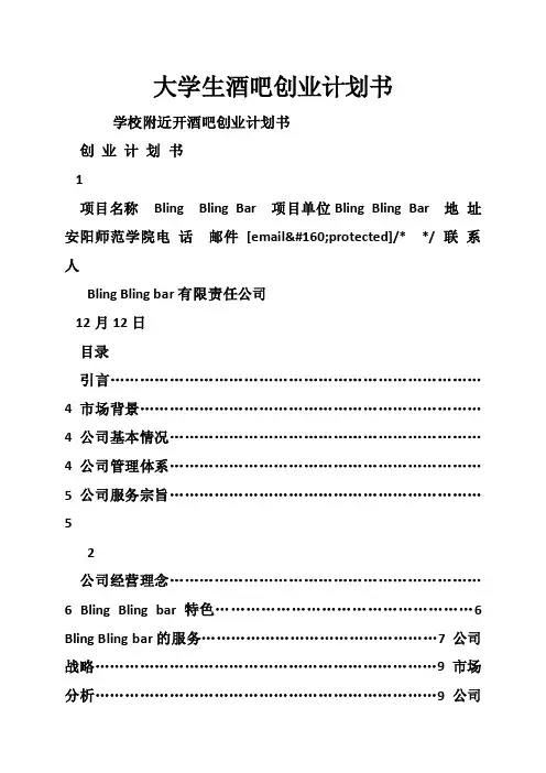 大学生酒吧创业计划书