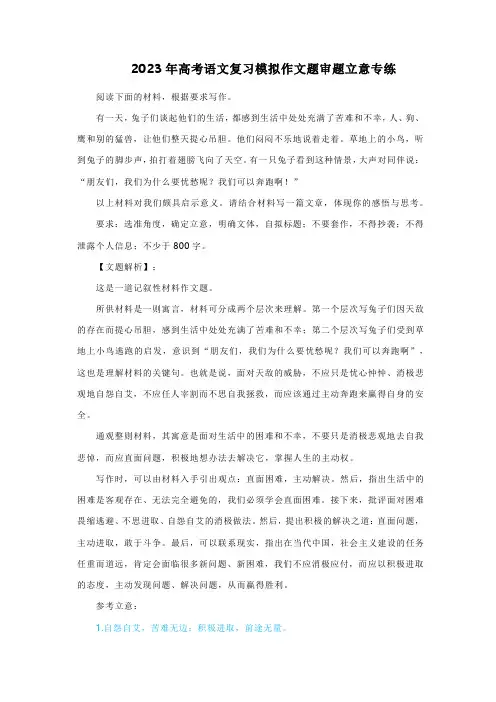 2023年高考语文复习模拟作文题审题立意专练