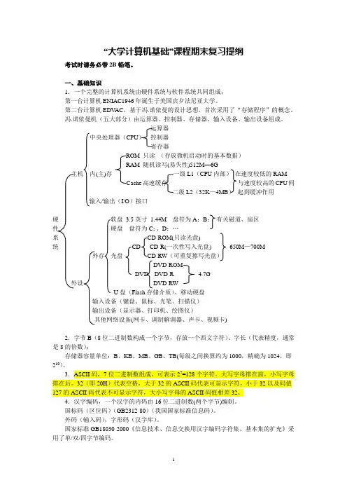 大学计算机基础期末复习提纲