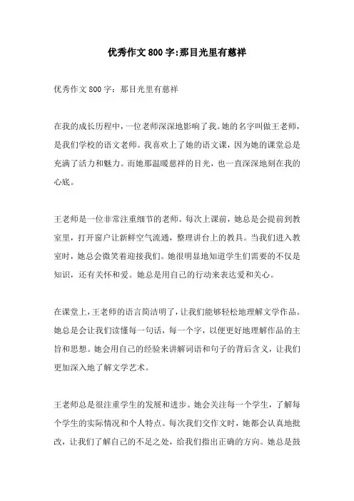 优秀作文800字那目光里有慈祥