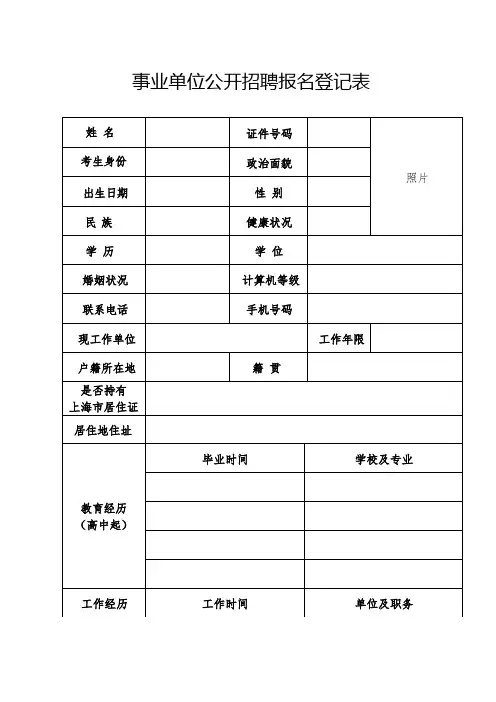 事业单位公开招聘报名登记表