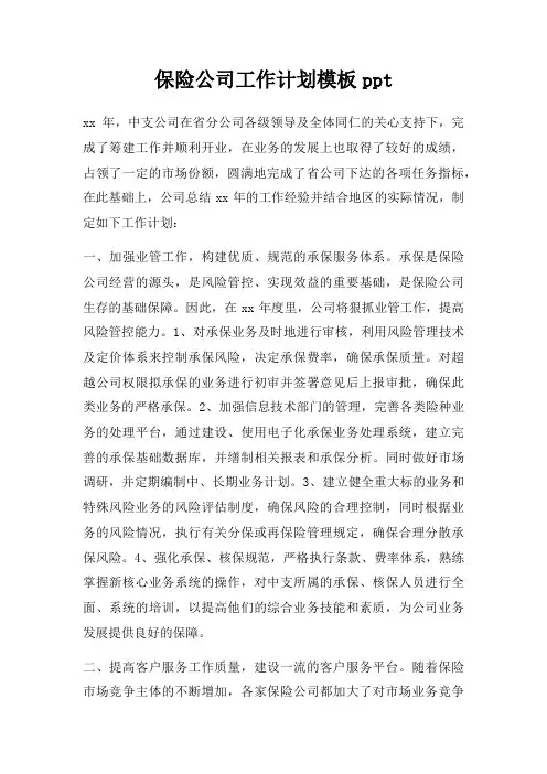 保险公司工作计划模板ppt