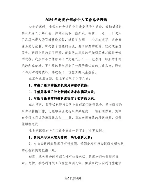 2024年电视台记者个人工作总结精选（二篇）