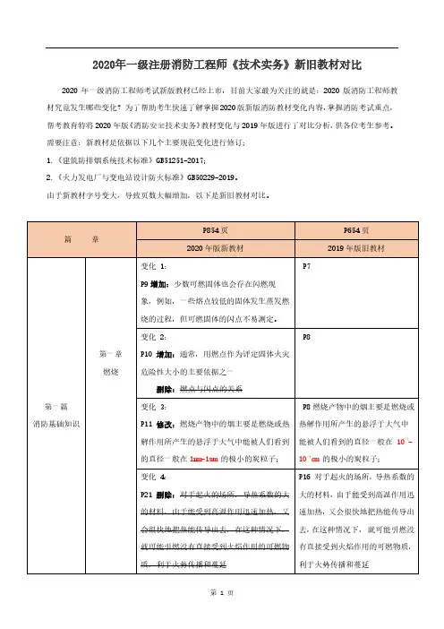 2020年一级注册消防工程师《技术实务》新旧教材对比