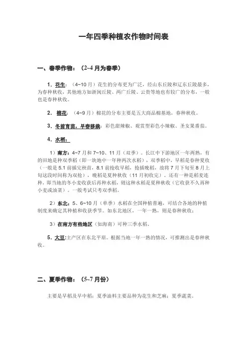一年四季农作物种植时间表