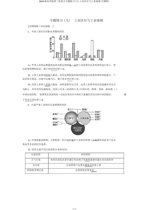 2019版高考地理二轮复习专题练习(九)工业区位与工业地域(含解析)
