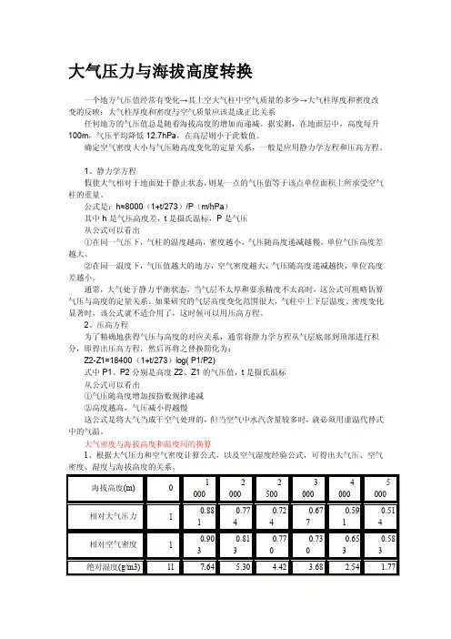 [精彩]大气压和海拔的换算