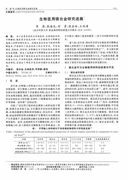 生物医用镁合金研究进展