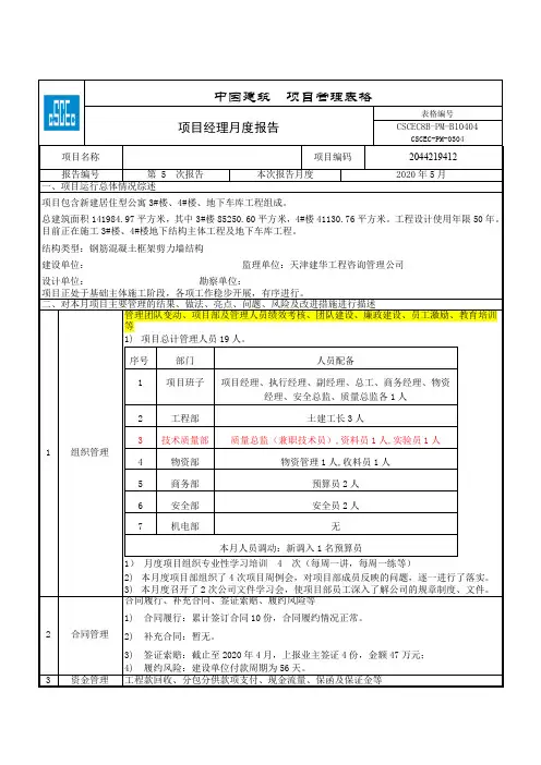 项目经理月度报告新版