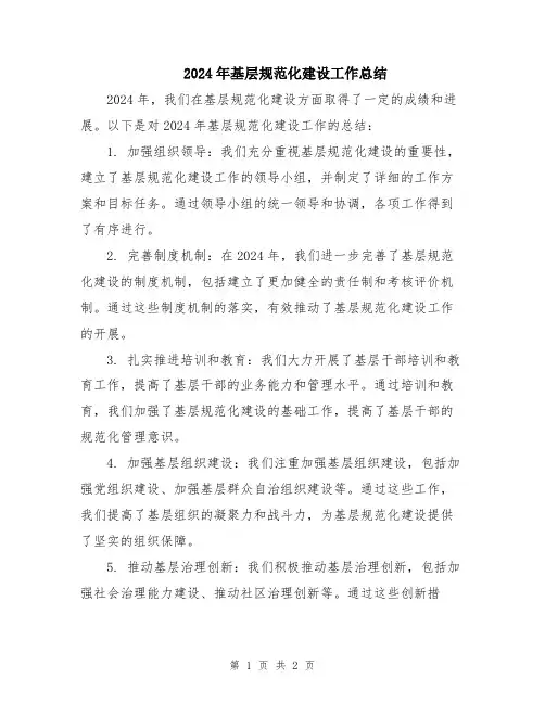 2024年基层规范化建设工作总结
