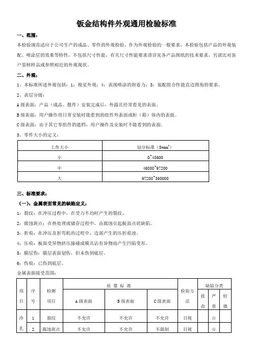 钣金结构件通用检验标准