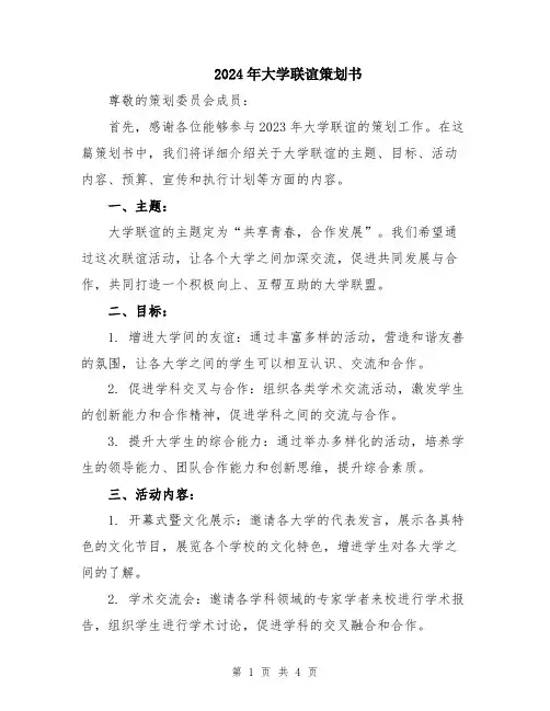 2024年大学联谊策划书
