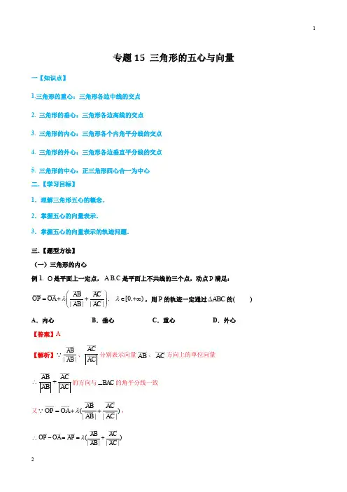 专题15 三角形的五心与向量-名师揭秘2020年高考数学(文)一轮总复习之三角函数、三角形、平面向量