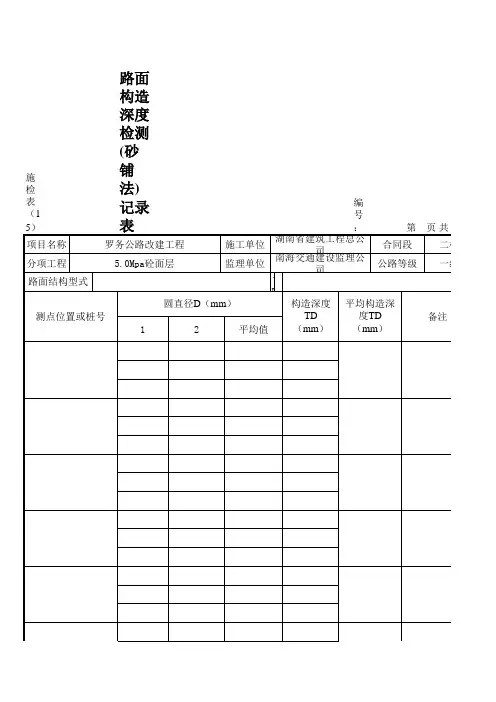 施检表15—路面构造深度检测(砂铺法)记录表