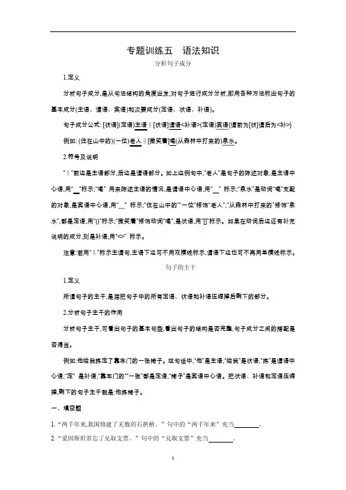 专题训练五 语法知识   部编版语文八年级上册