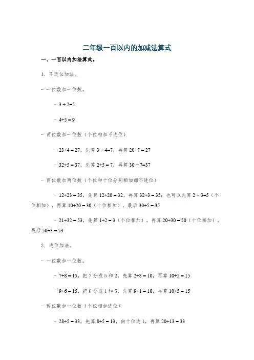 二年级一百以内的加减法算式