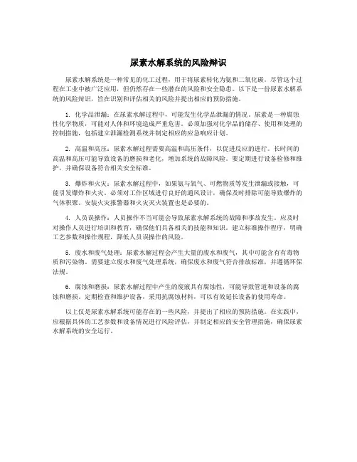 尿素水解系统的风险辩识