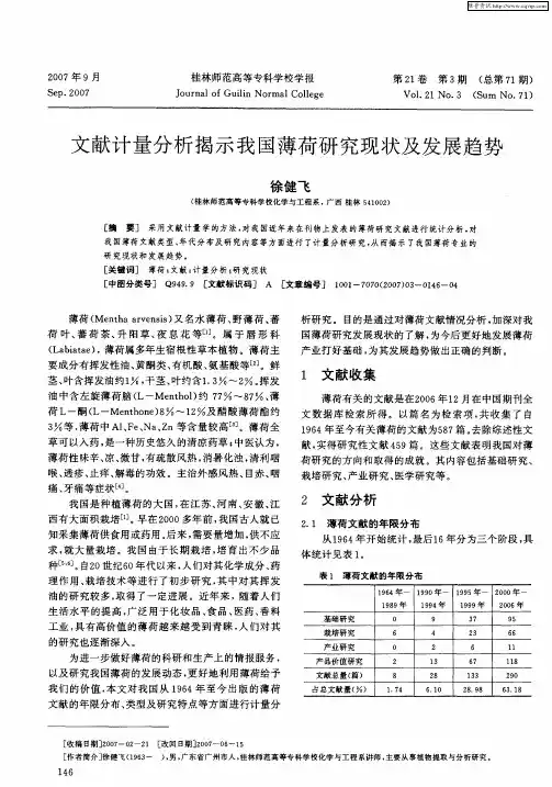 文献计量分析揭示我国薄荷研究现状及发展趋势