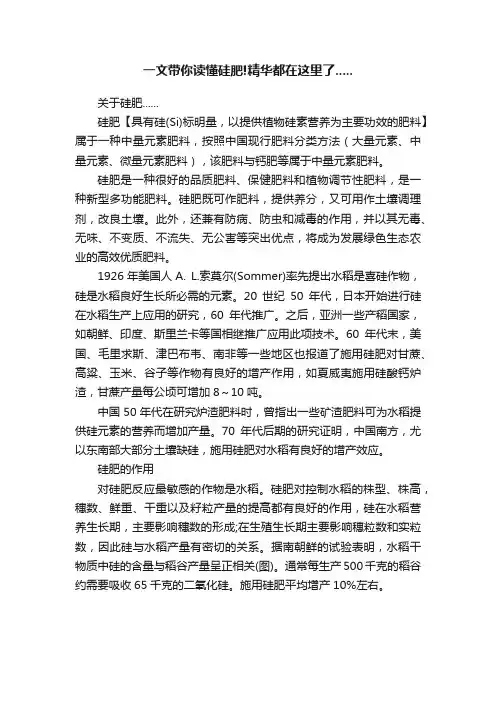 一文带你读懂硅肥!精华都在这里了.....